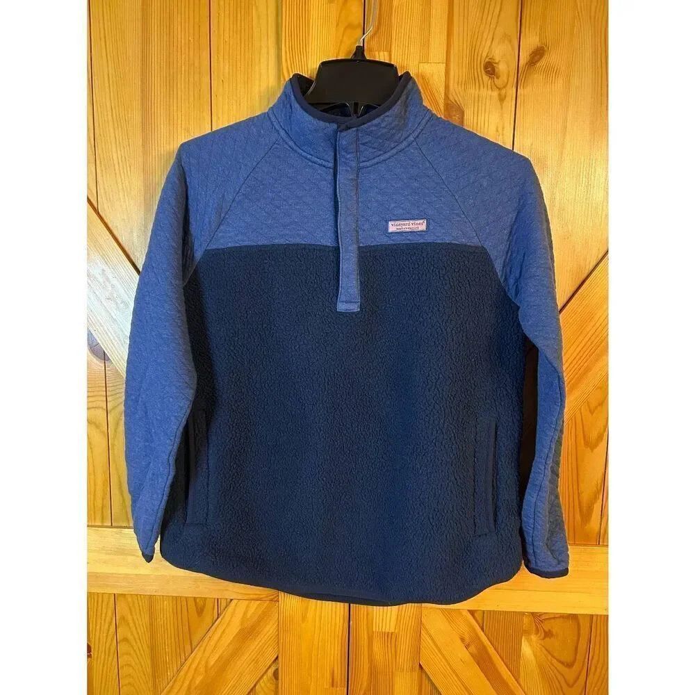 Vineyard Vines Medium Dark Blue Pullover Sherpa Sweater Pockets Size XSmall (892